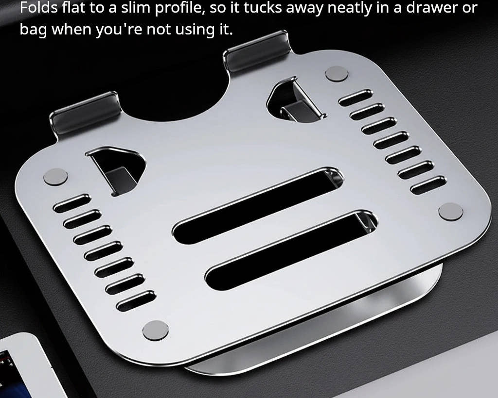 Shappa Laptop Stand Riser folded flat into a compact, slim profile for easy storage