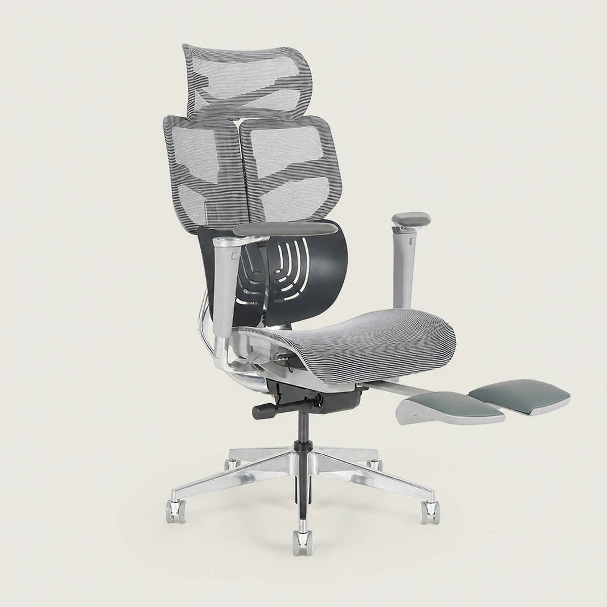 Shappa Spencer ergonomic office chair with footrest fully extended for full recline