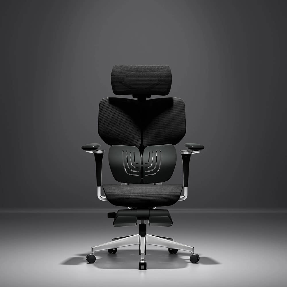 Shappa Spencer black ergonomic office chair with headrest, front view