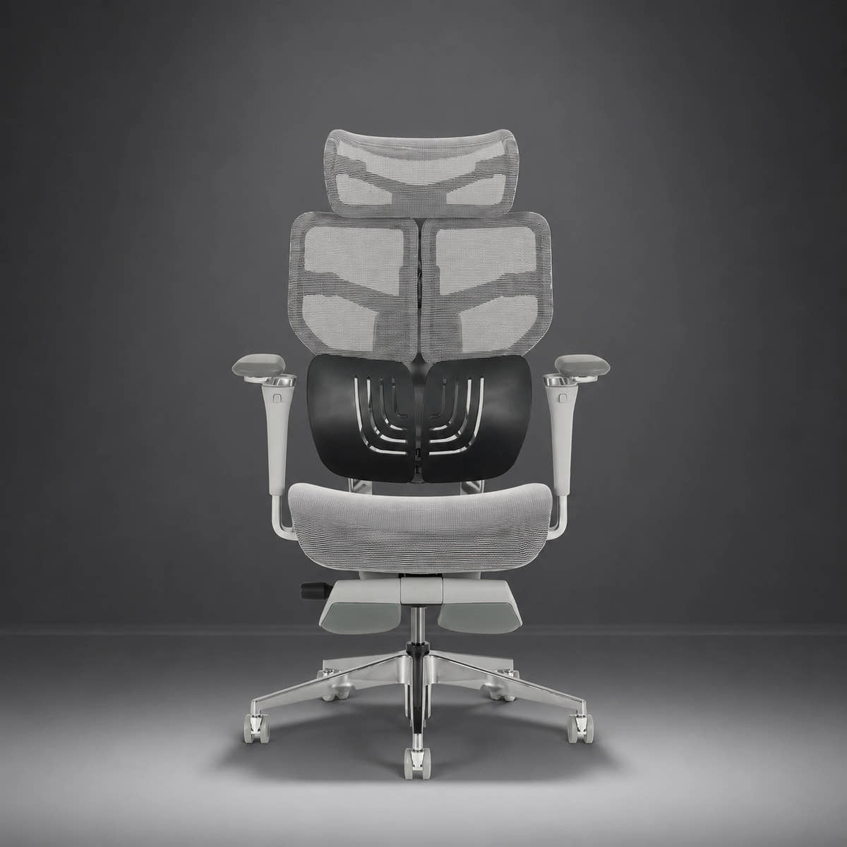 Shappa Spencer ergonomic swivel office chair with adjustable armrests and headrest, grey mesh