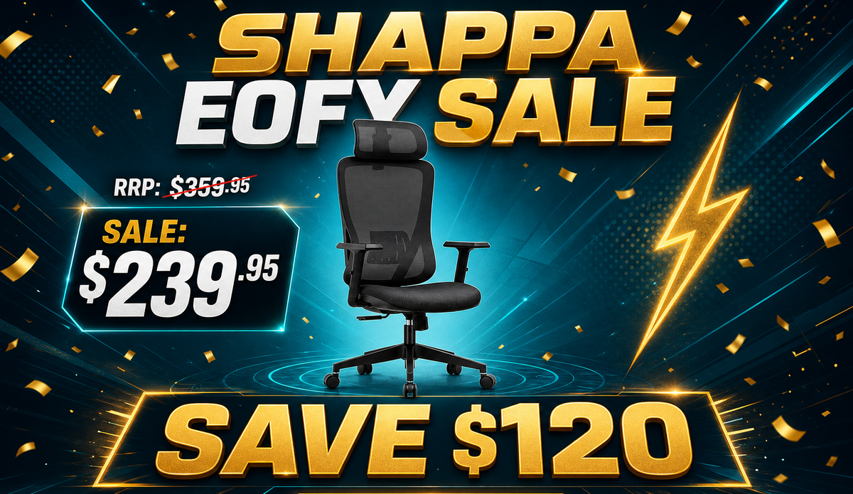 Shappa EOFY Sale 2026 — A7 Office Chair on sale for $239.95, save $120. Sale ends June 30.