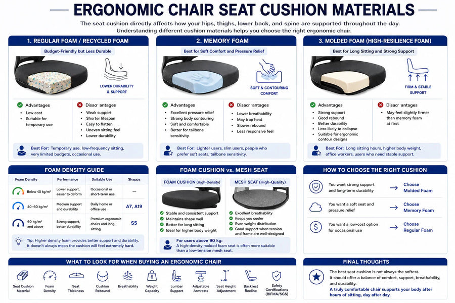 Ergonomic Chair Seat Cushion Materials: Molded Foam vs. Memory Foam vs. Regular Foam