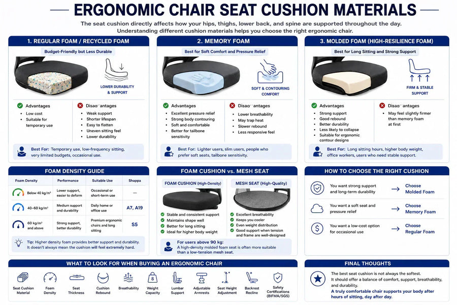 Ergonomic Chair Seat Cushion Materials: Molded Foam vs. Memory Foam vs. Regular Foam