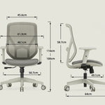 A19 desk chair dimensions and specifications - seat height, width and depth measurements for grey and black models