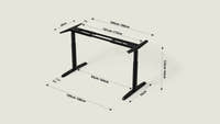Shappa MO2 electric standing desk frame dimensions - height adjustable 63 cm to 125 cm, frame length 109 cm to 180 cm, tabletop support depth 58 cm