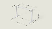 Shappa MS1 standing desk frame dimension diagram showing 72–110 cm height range, 110 cm frame width, 61 cm depth and leg spacing measurements