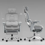 Shappa S5 ergonomic chair front and side view with dimensions - adjustable height 123-131cm, seat height adjustable 46-55cm, width 70cm, backrest 68cm