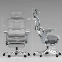 Shappa S5 ergonomic chair front and side view with dimensions - adjustable height 123-131cm, seat height adjustable 46-55cm, width 70cm, backrest 68cm