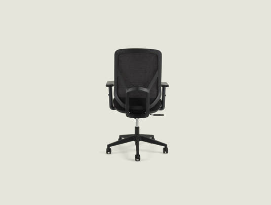 A19 black mesh desk chair rear view showing breathable mesh backrest and quality nylon base