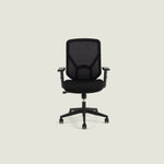 A19 black mesh office chair front view with breathable mesh back and adjustable armrests