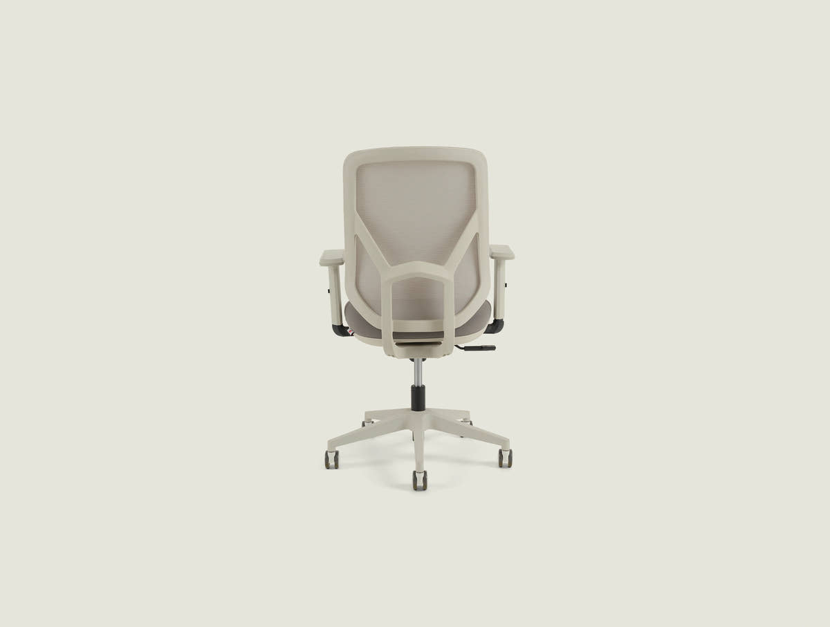 A19 grey mesh desk chair rear view showing breathable mesh backrest and quality nylon base
