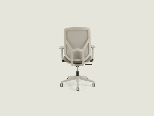 A19 grey mesh desk chair rear view showing breathable mesh backrest and quality nylon base