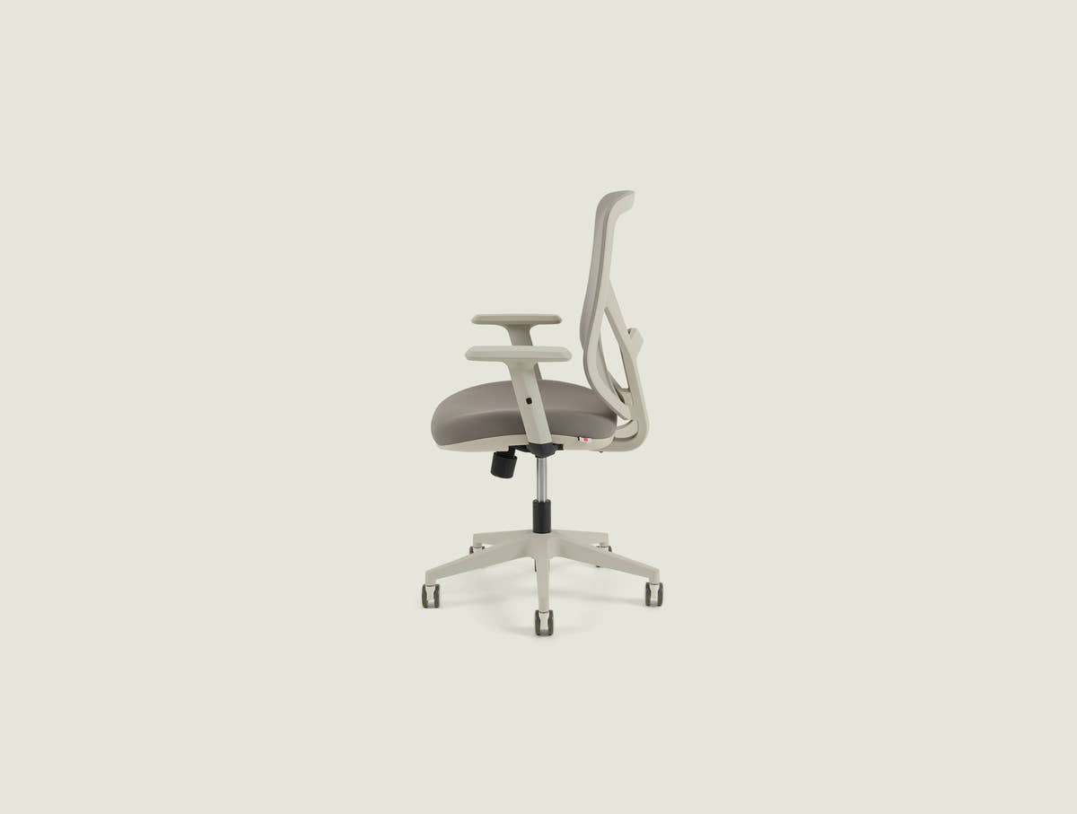 A19 grey quality desk chair angled view showing breathable mesh backrest profile