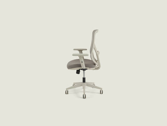 A19 grey quality desk chair angled view showing breathable mesh backrest profile