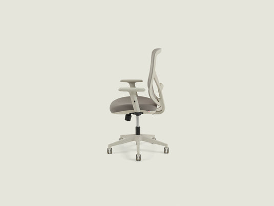 A19 grey quality desk chair angled view showing breathable mesh backrest profile