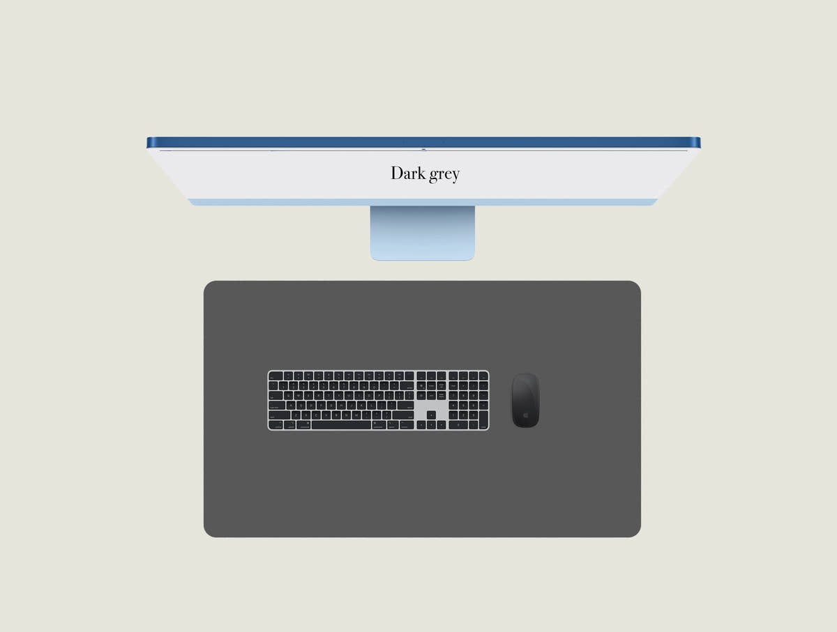 Dark Grey leather keyboard mat with a keyboard and mouse placed on top