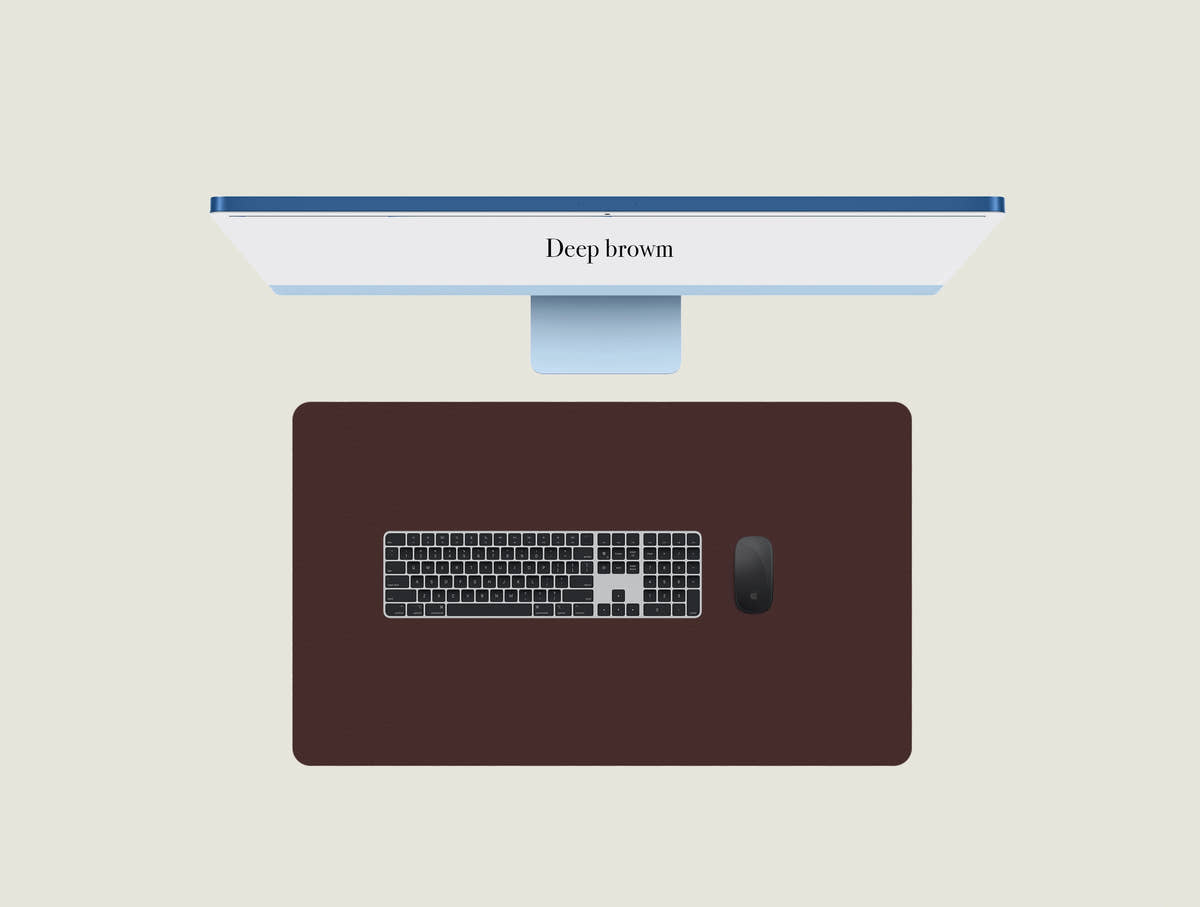 Deep Brown leather keyboard pad with a keyboard and mouse placed on top