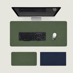 Shappa Dual-Sided Desk Mat in green, shown with a keyboard and mouse plus the green and navy colour options