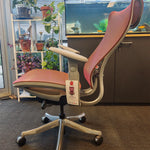 Shappa H919 ergonomic office chair with pink mesh back and seat, chrome five-star base, in a real office workspace