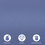 Close-up of the leather mouse mat's texture with waterproof, durable and rapid-movement icons