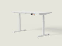 Shappa MO2 electric standing desk with white tabletop and white frame - dual motor oval tube angled studio shot