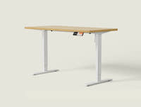 Shappa MS1 electric standing desk with light walnut tabletop and white frame - single motor angled studio shot