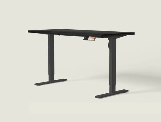 Shappa MS1 electric standing desk with black tabletop and black frame - single motor angled studio shot
