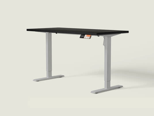 Shappa MS1 electric standing desk with black tabletop and grey frame - single motor angled studio shot