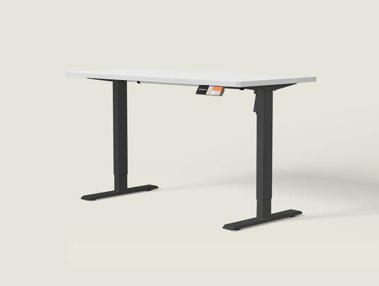 Shappa MS1 electric standing desk with white tabletop and black frame - single motor angled studio shot