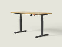 Shappa MS2 electric standing desk with light walnut tabletop and black frame - dual motor square tube angled studio shot