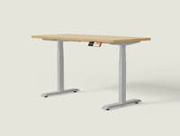 Shappa MS2 electric standing desk with light walnut tabletop and grey frame - dual motor square tube angled studio shot
