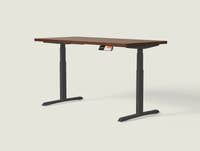 Shappa MS2 electric standing desk with walnut tabletop and black frame - dual motor square tube angled studio shot