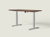 Shappa MS2 electric standing desk with walnut tabletop and grey frame - dual motor square tube angled studio shot