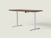 Shappa MS2 electric standing desk with walnut tabletop and white frame - dual motor square tube angled studio shot
