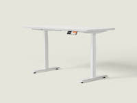 Shappa MS2 electric standing desk with white tabletop and white frame - dual motor square tube angled studio shot