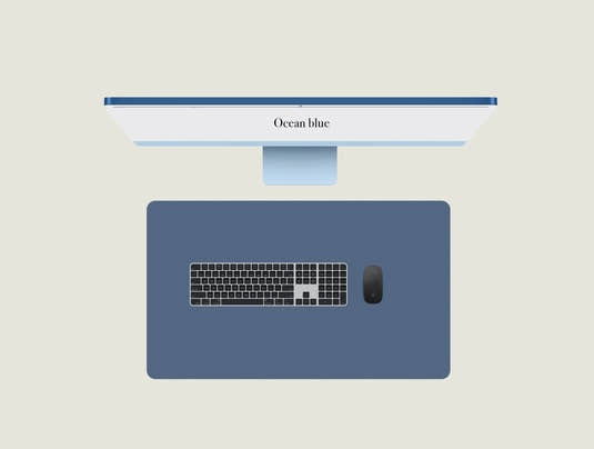 Ocean Blue keyboard mat with a keyboard and mouse placed on top