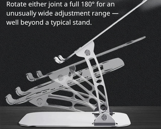 Shappa Laptop Stand Riser dual pivot hinges rotating a full 180 degrees for wide angle adjustment