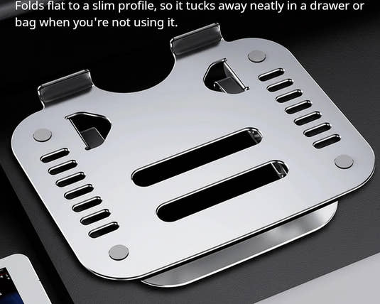 Shappa Laptop Stand Riser folded flat into a compact, slim profile for easy storage