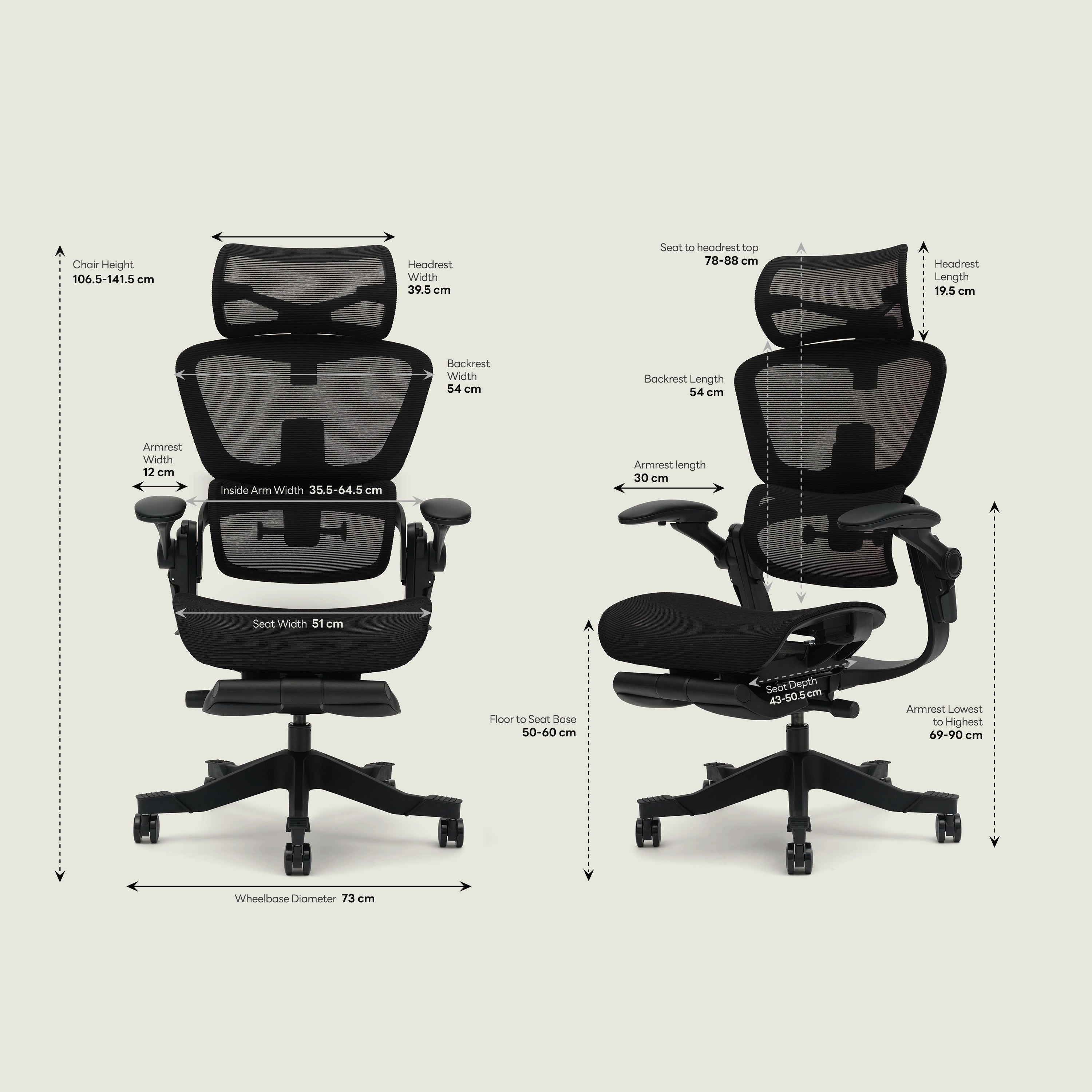Shappa Smile Pro ergonomic chair dimensions