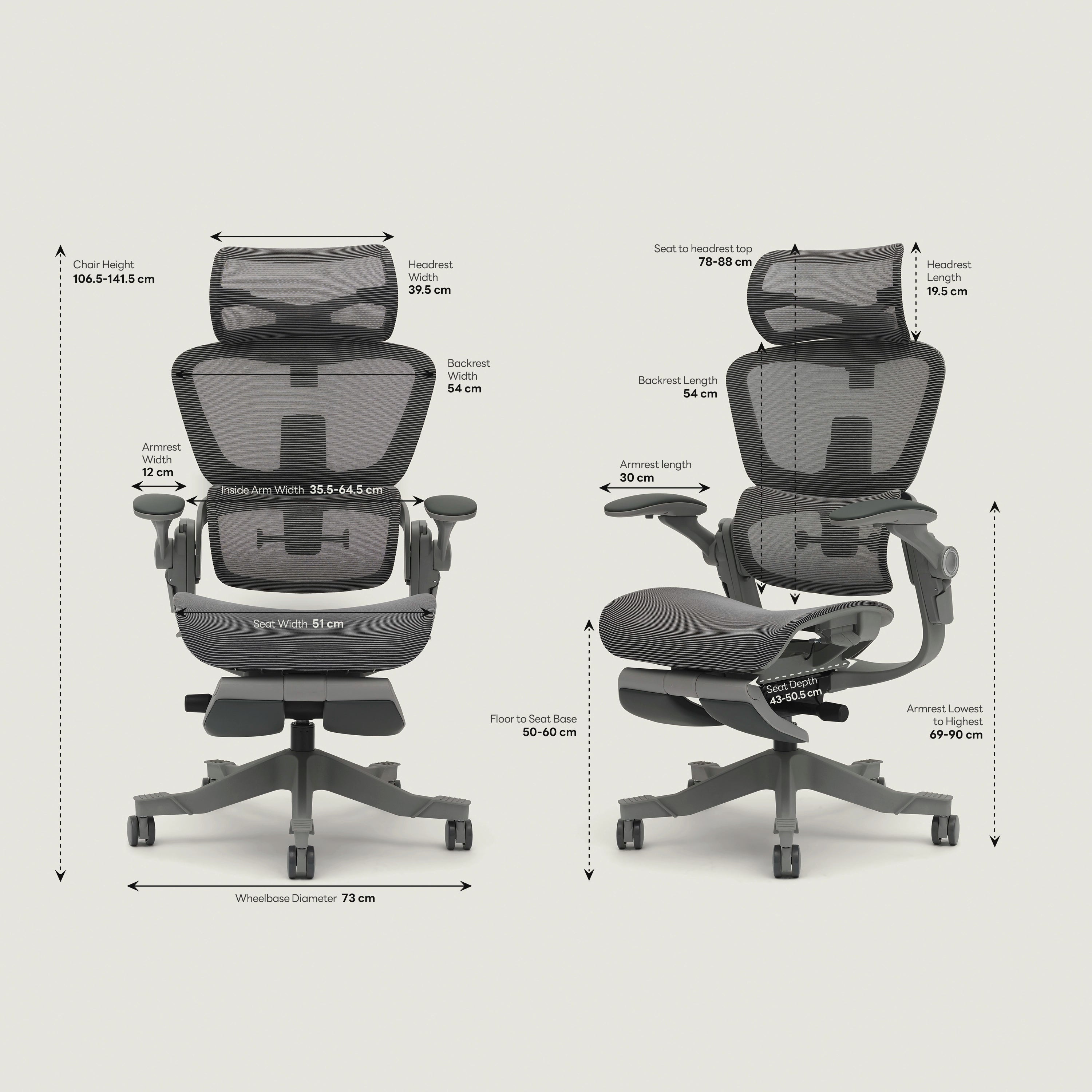 Shappa Smile Pro ergonomic chair dimensions