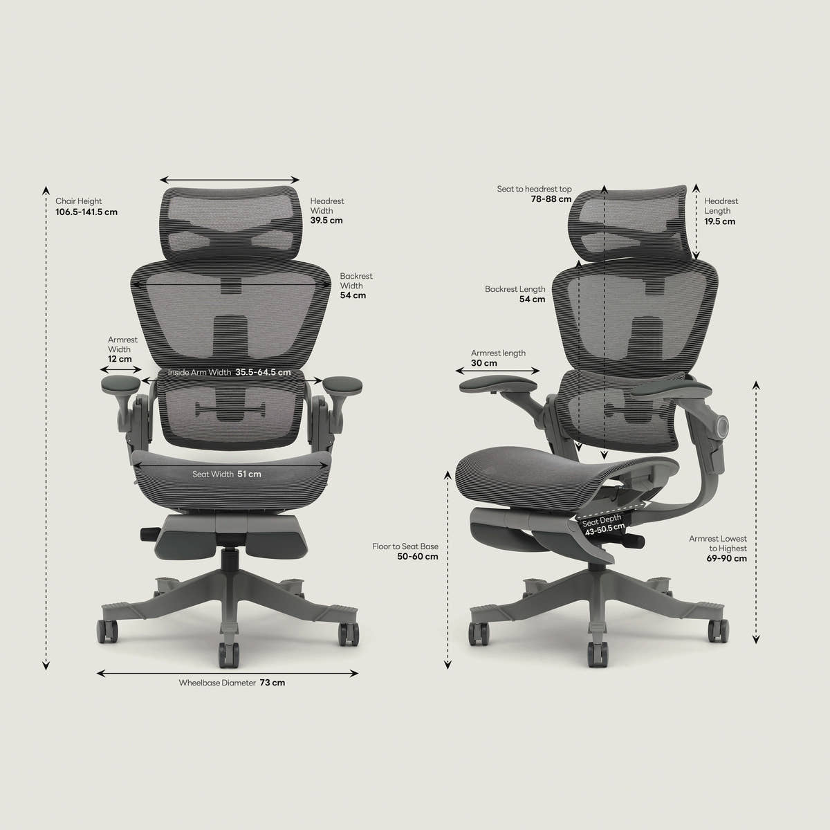 Shappa Smile Pro ergonomic chair dimensions