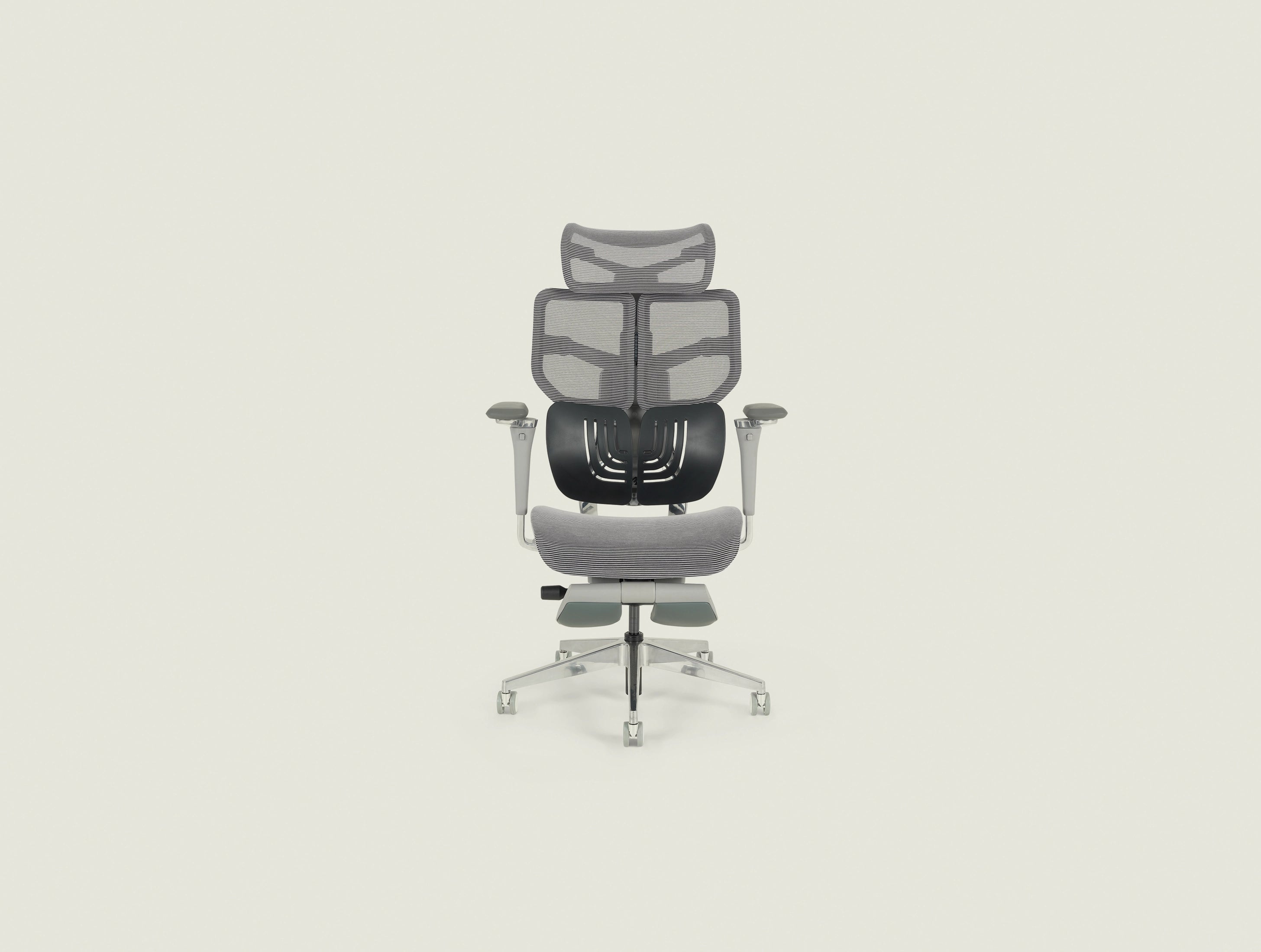 Shappa Spencer ergonomic mesh office chair with headrest and footrest, grey - front view
