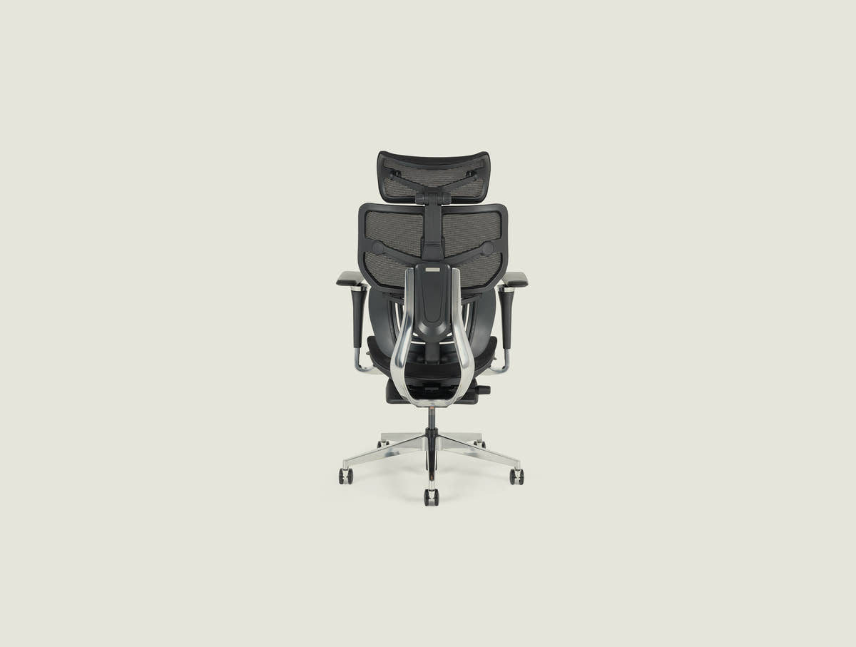 Shappa Spencer black ergonomic office chair back view showing adjustable lumbar support frame