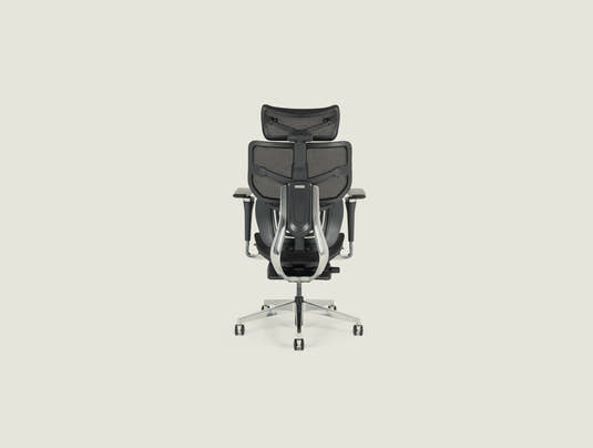 Shappa Spencer black ergonomic office chair back view showing adjustable lumbar support frame