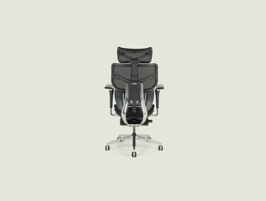 Shappa Spencer black ergonomic office chair back view showing adjustable lumbar support frame