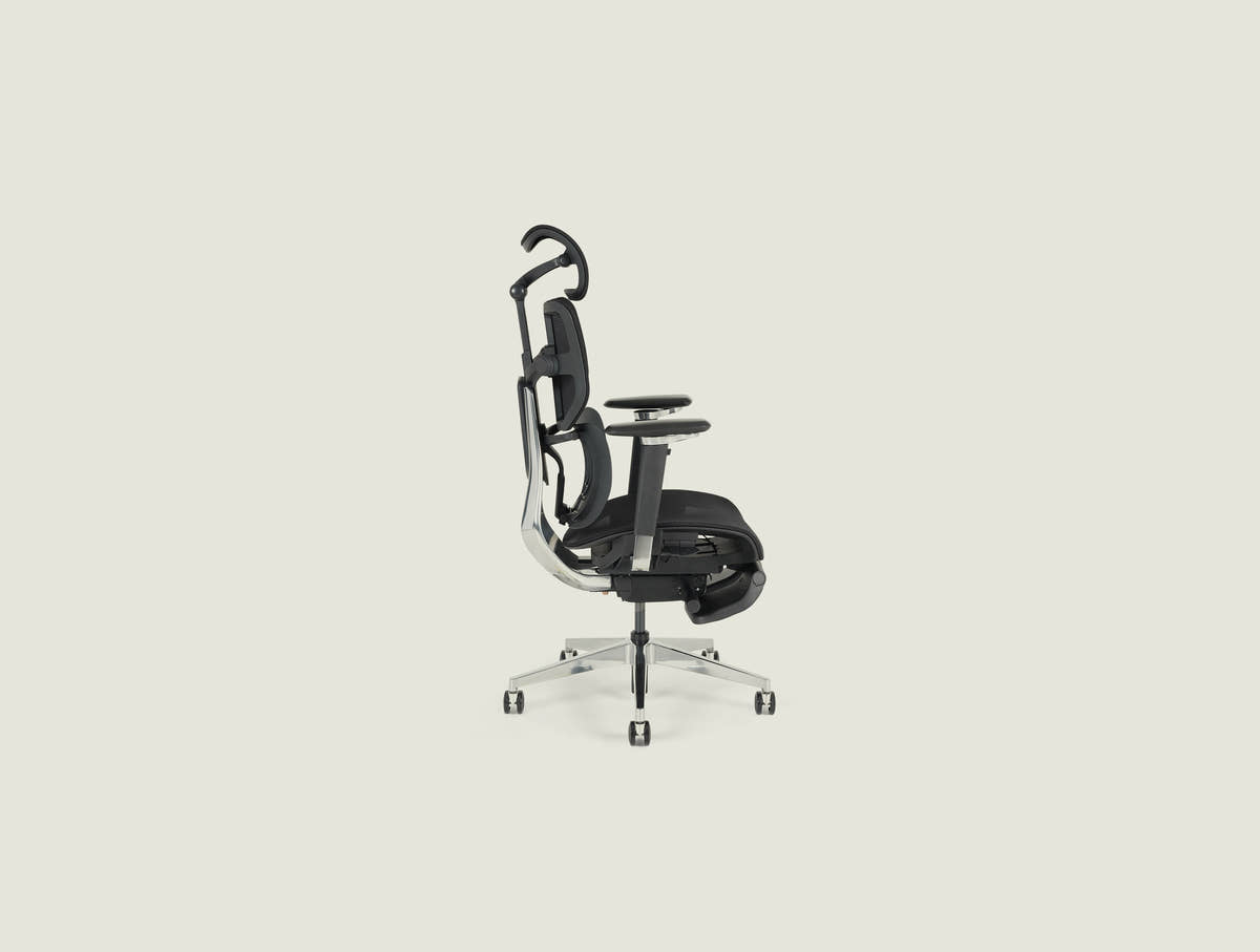 Shappa Spencer black ergonomic office chair side profile showing curved backrest design