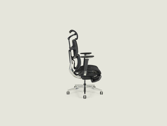 Shappa Spencer black ergonomic office chair side profile showing curved backrest design