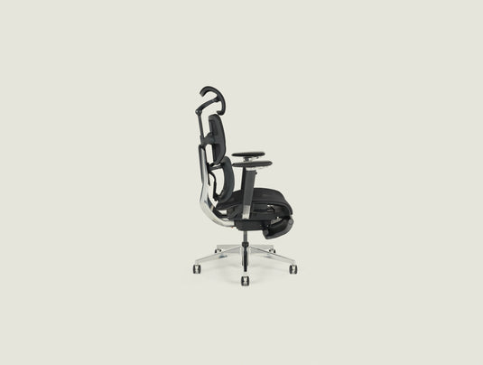 Shappa Spencer black ergonomic office chair side profile showing curved backrest design