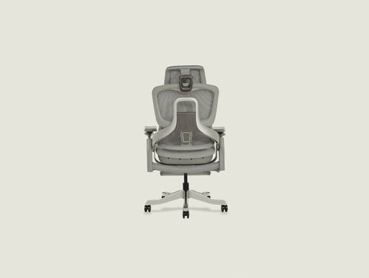 S5 ergonomic chair back view showing breathable mesh backrest and headrest with 6-point adjustment system
