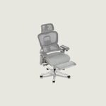 Shappa S5 ergonomic office chair with footrest extended — grey mesh back, headrest and adjustable armrests